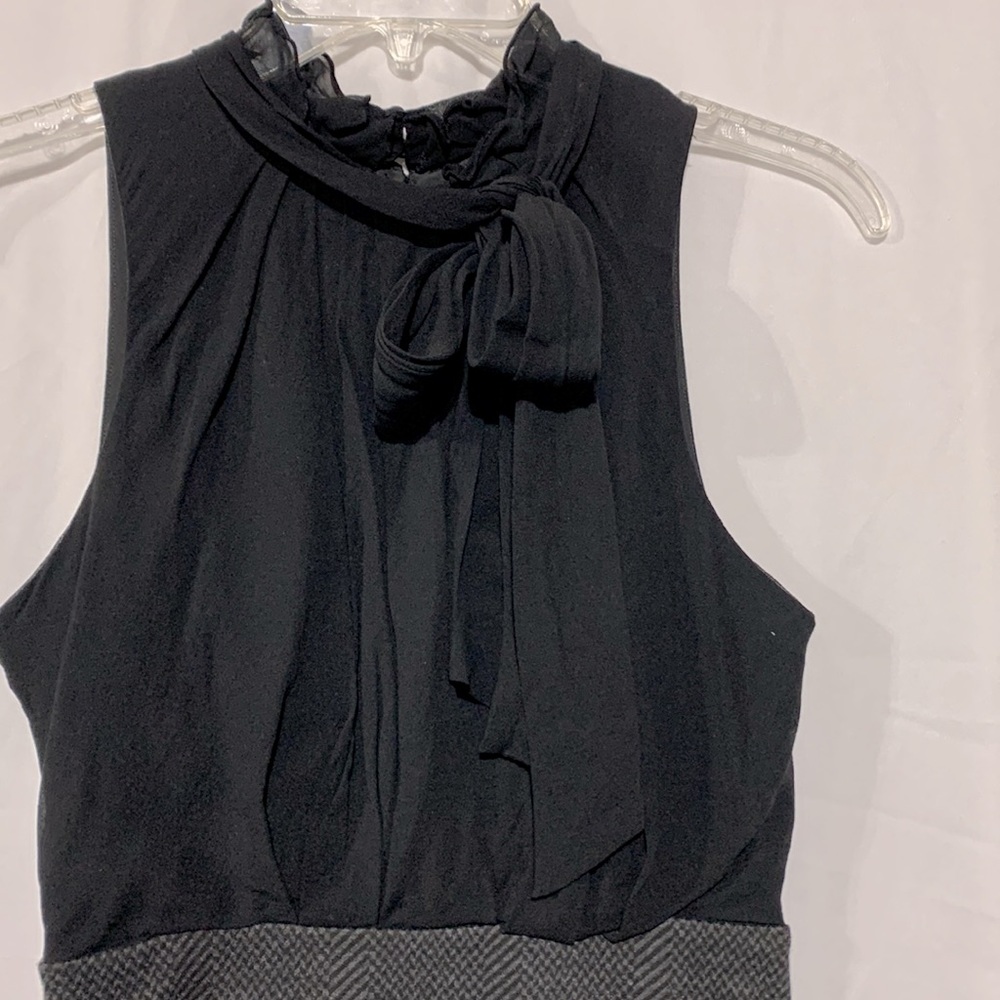 BCBGMAXAZRIA Two-Fer dress mix media silk bodice ruffles & tie at neckline sz 0